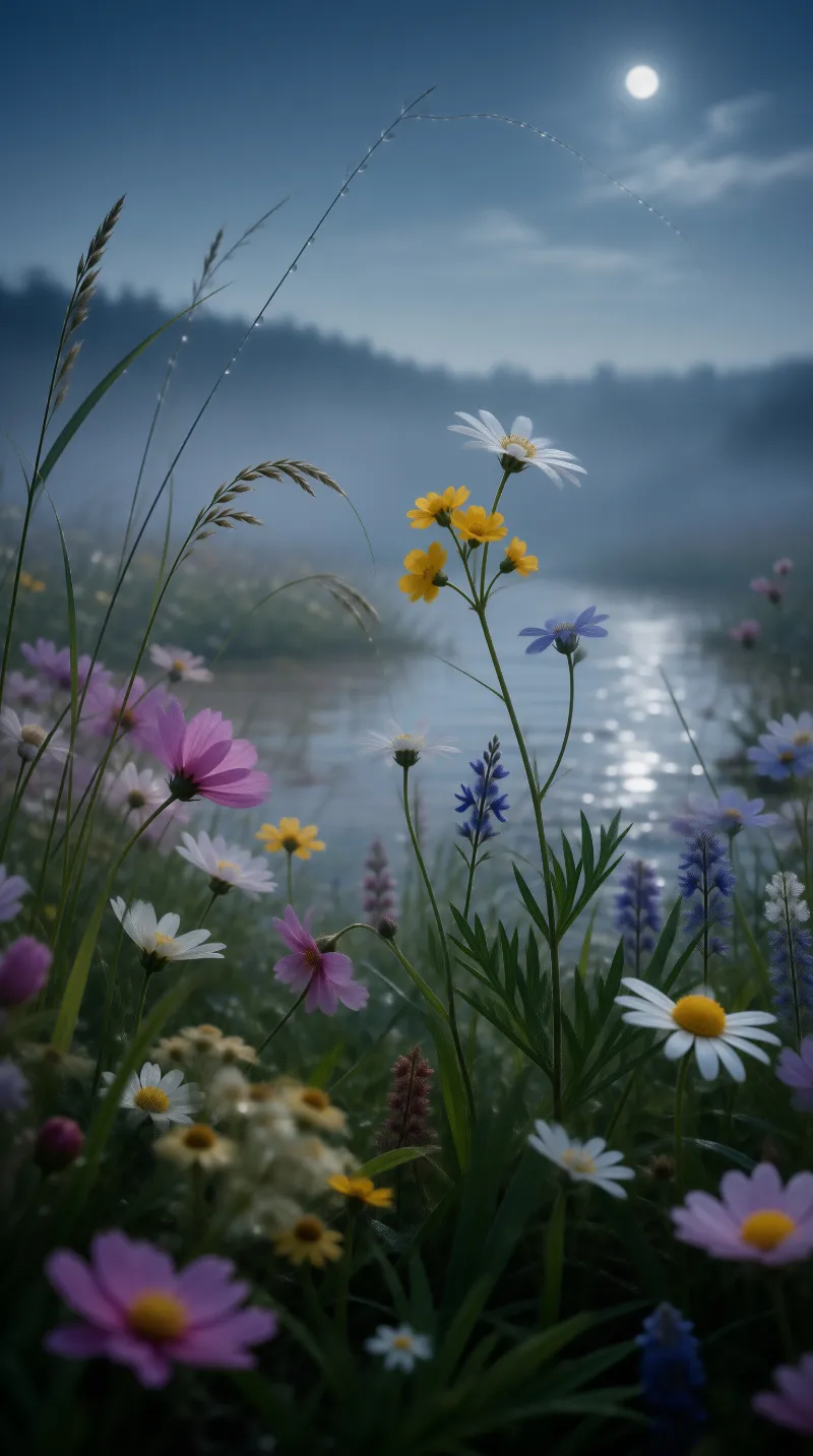 Moonlit Wildflower Meadow