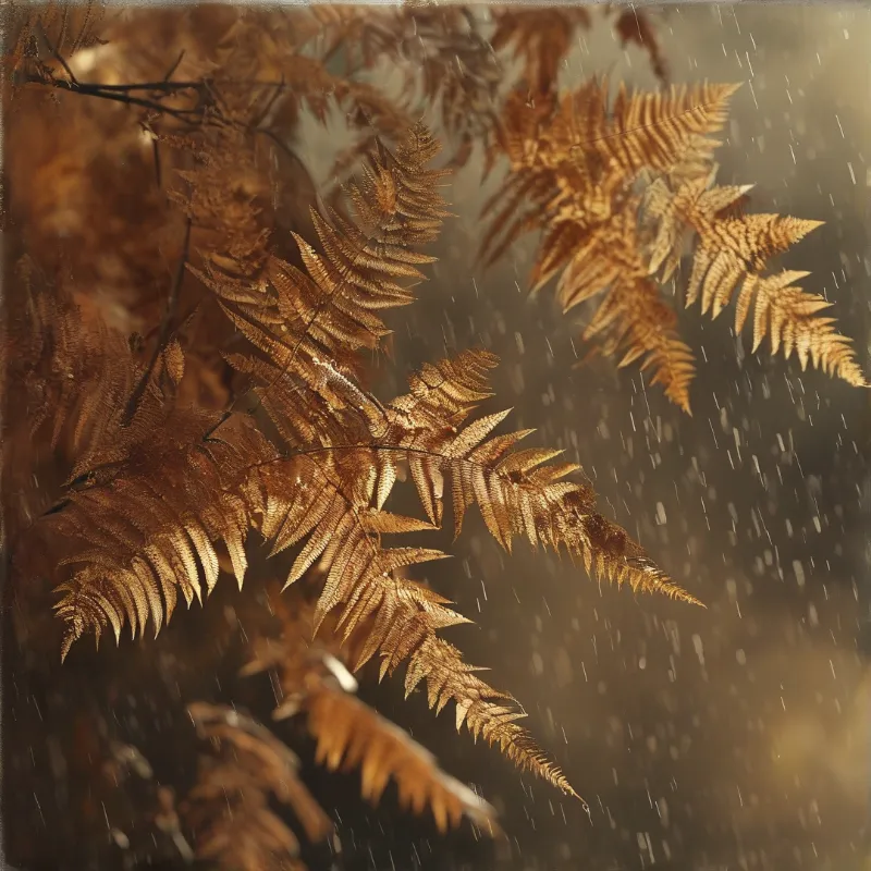 Golden Ferns in Rain