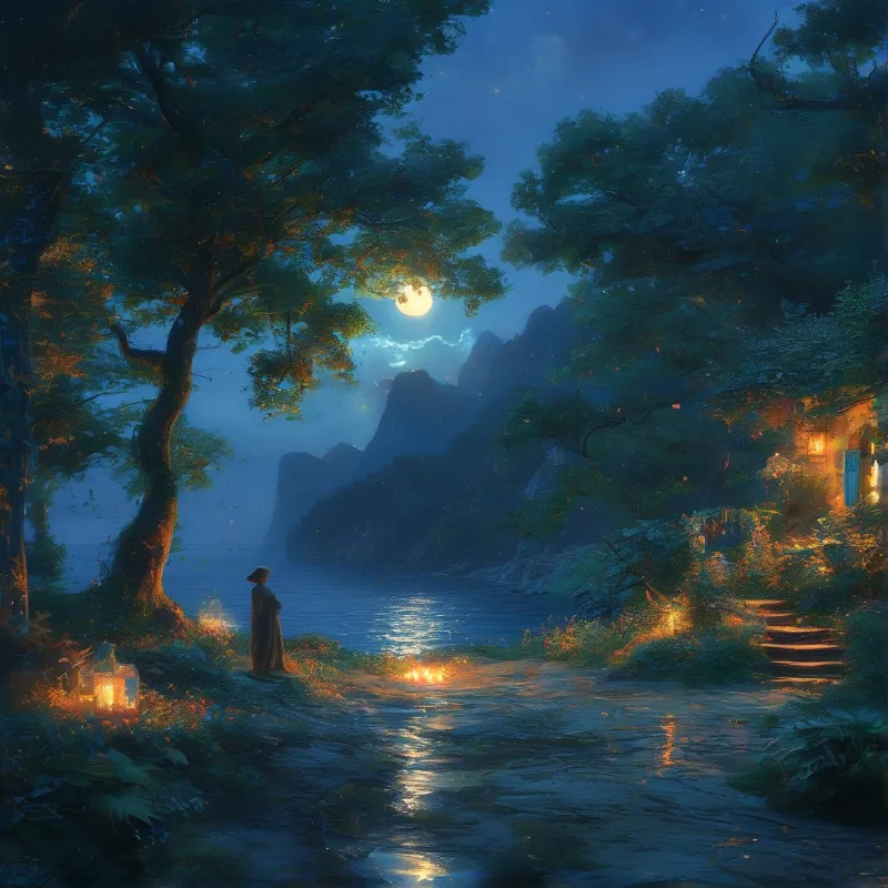 Moonlit Forest Pathway