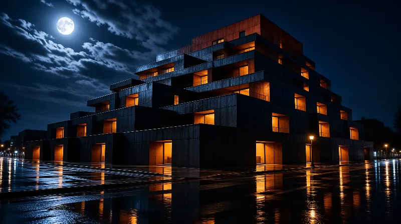 Moonlit Modern Building