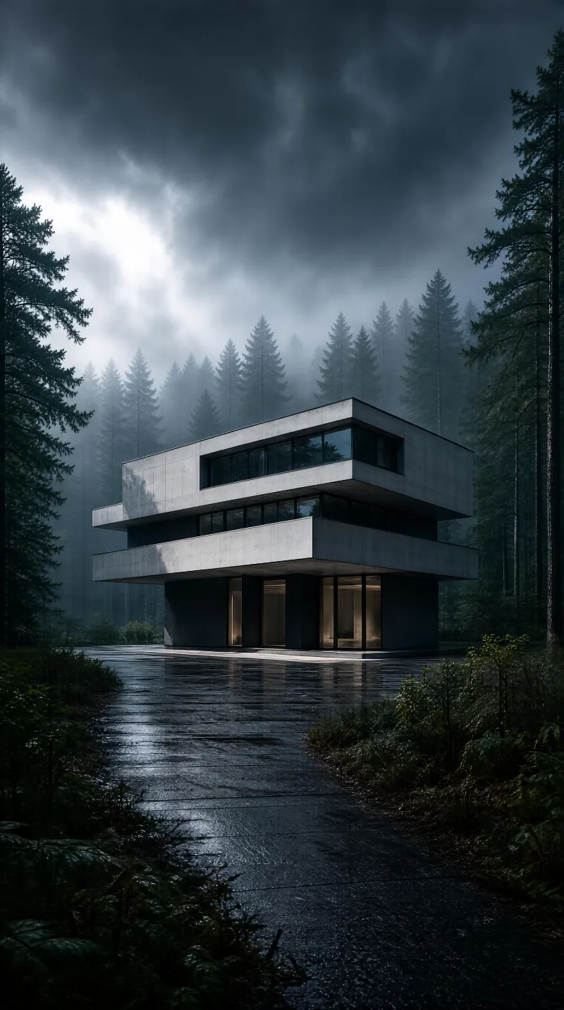 Modern Concrete House in Forest