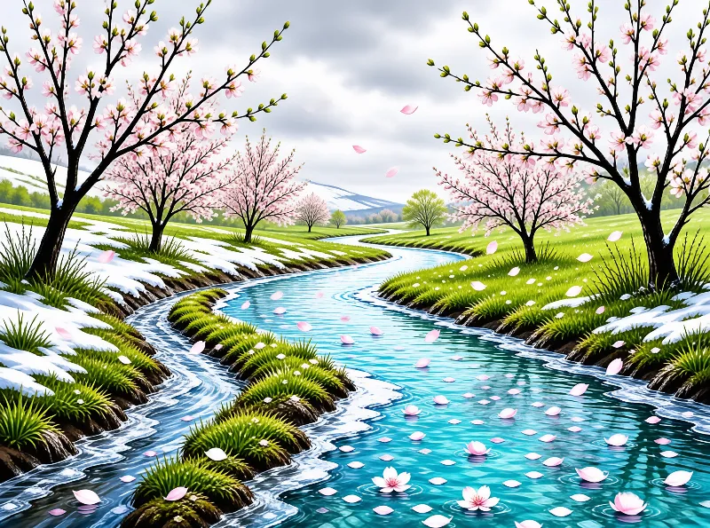 Cherry Blossoms by the River