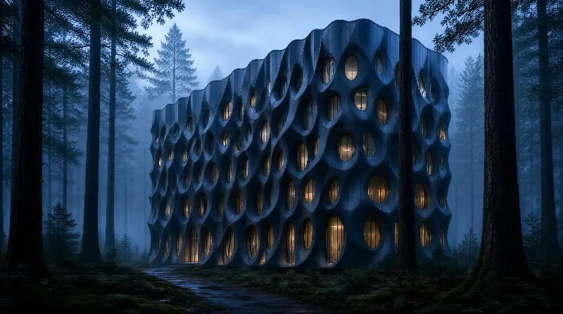 Futuristic Building in Forest