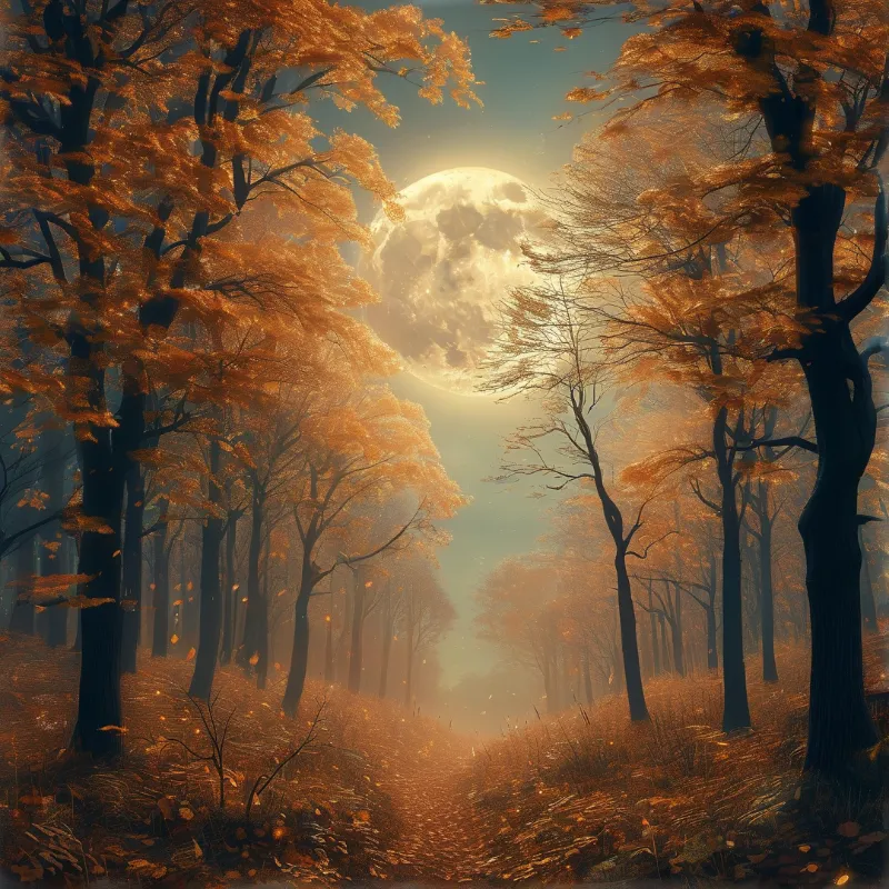 Moonlit Autumn Forest Path
