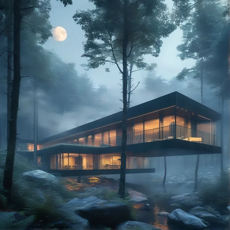 Moonlit Forest Cabin