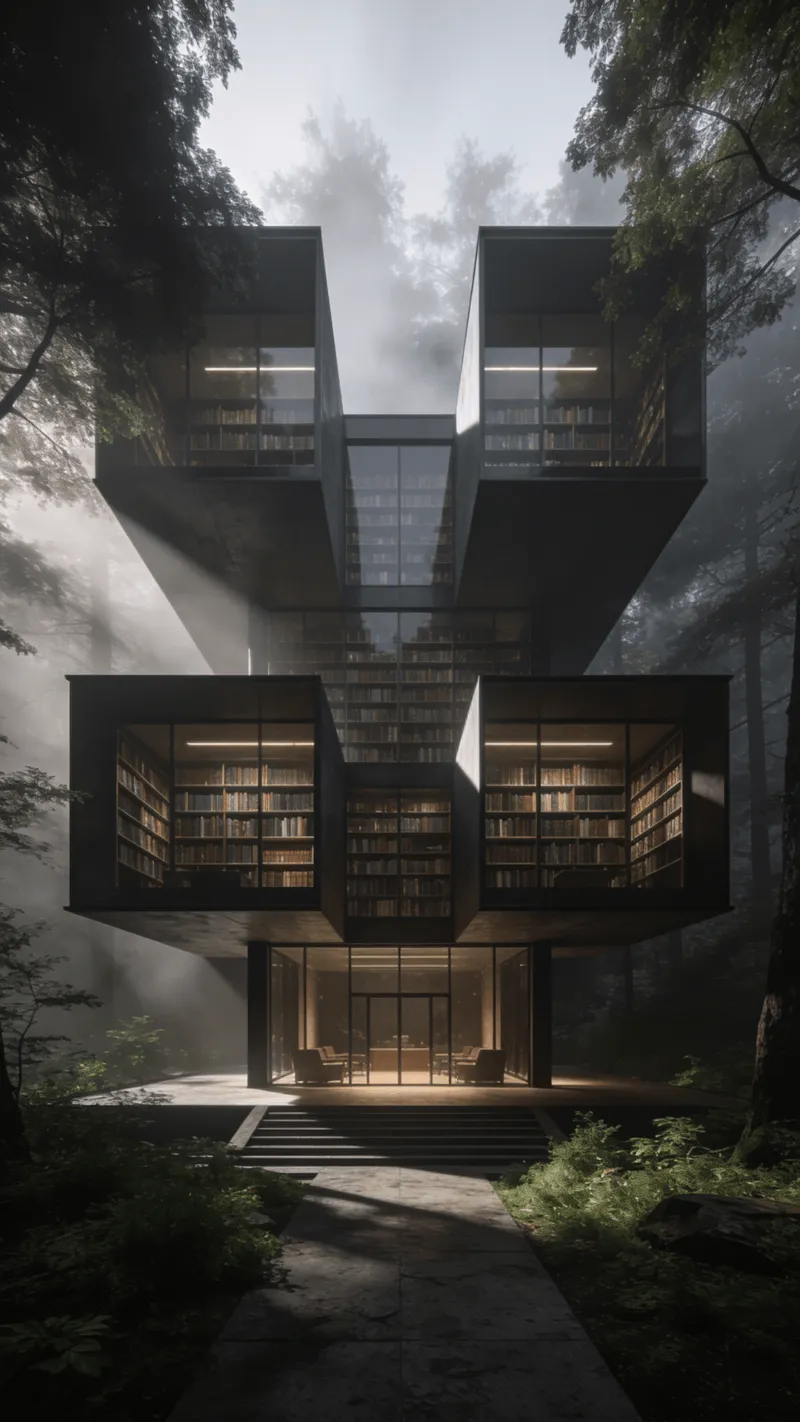 Library with Floating Cantilever — Misty Forest