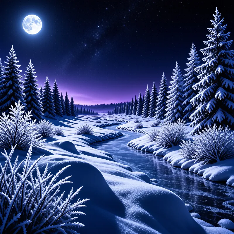 Moonlit Snow Forest Landscape