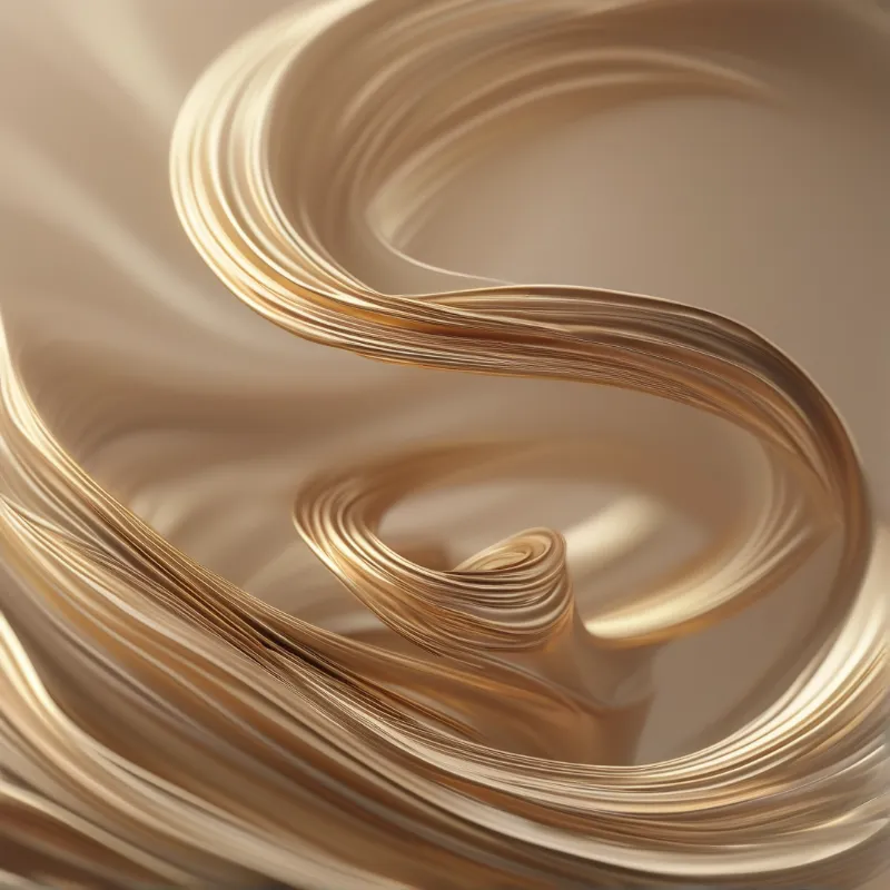 Flowing curved gold ribbons form smooth spiraling abstract shapes highlighted by soft even warm light that emphasizes their layered contours