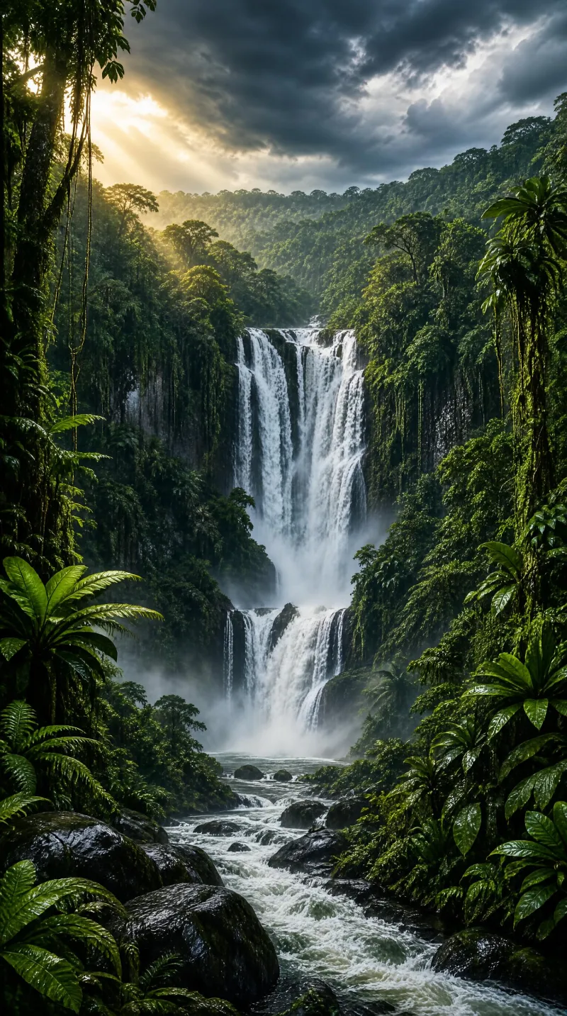 Waterfall in Tropical Jungle