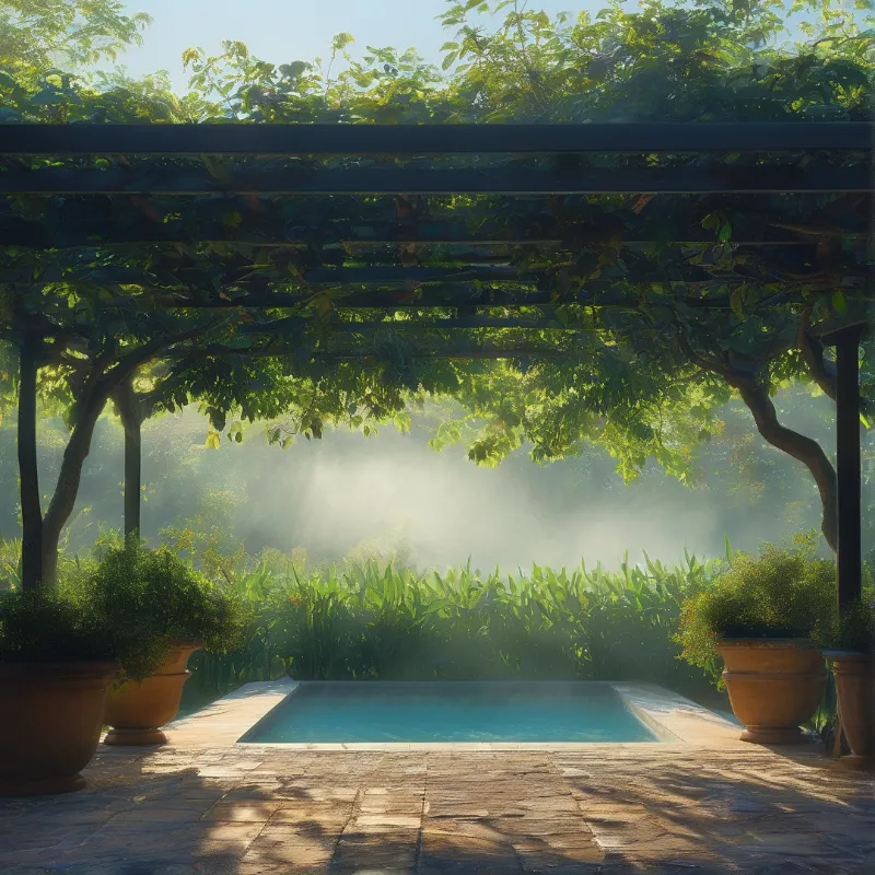 Misty Sunlit Garden Pool