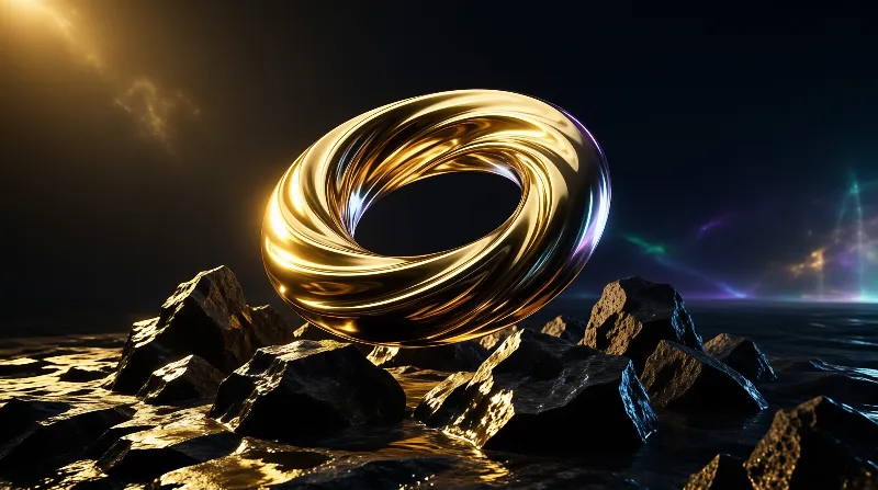 Golden Torus Above Dark Rocks