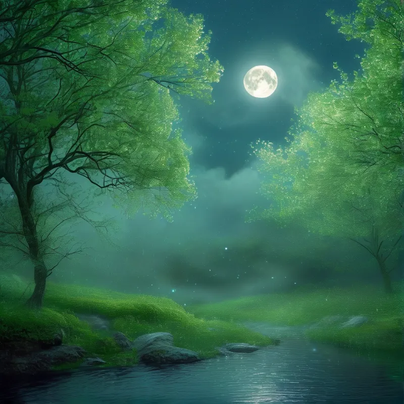 Moonlit Misty Forest Stream
