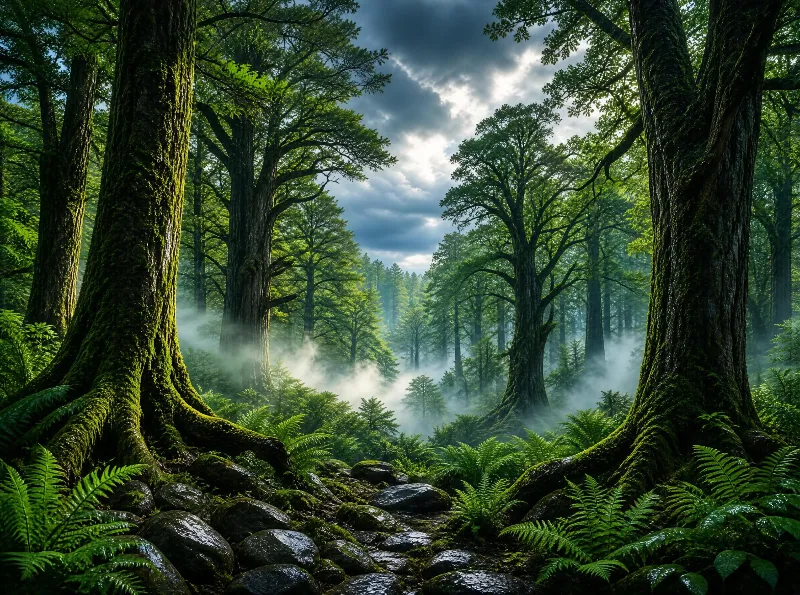 Misty Forest with Giant Trees