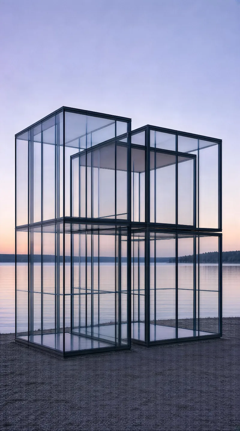 Glass Cubes on Lake Shore