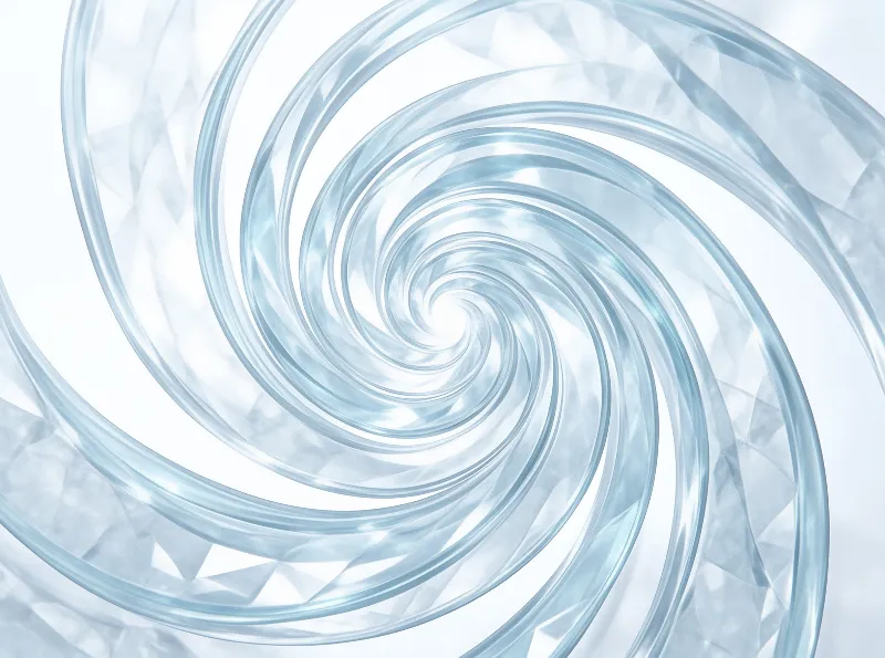 Translucent cyan vortex recedes into a bright white center while geometric diamond patterns line the curved inner walls