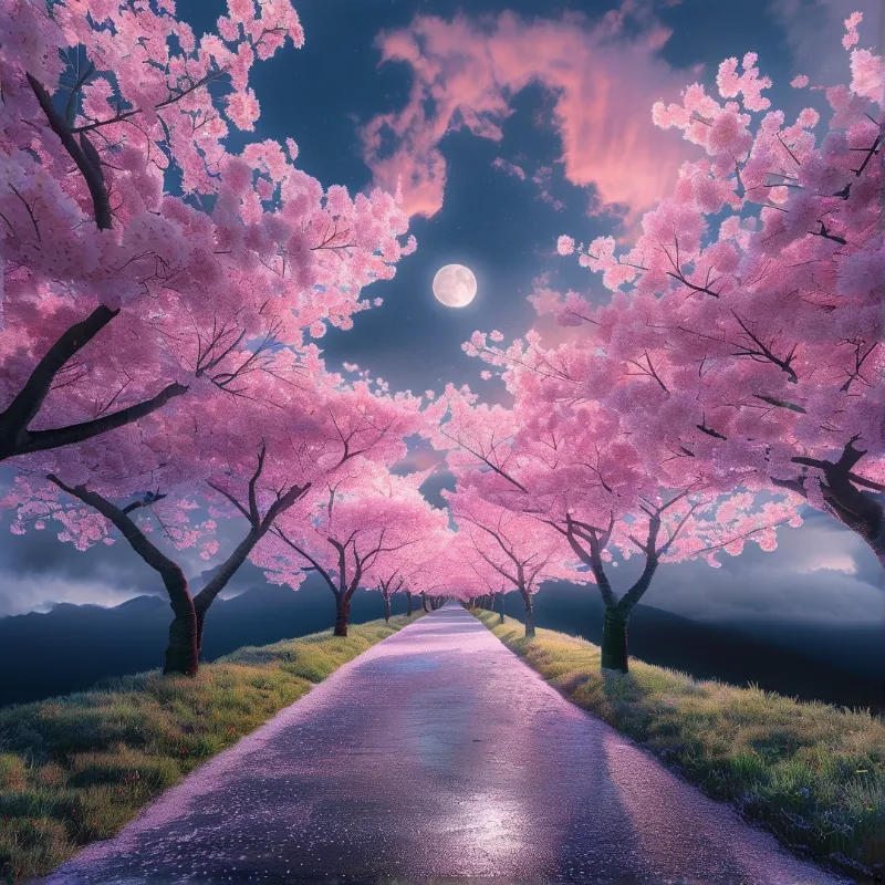 Moonlit Cherry Blossom Path