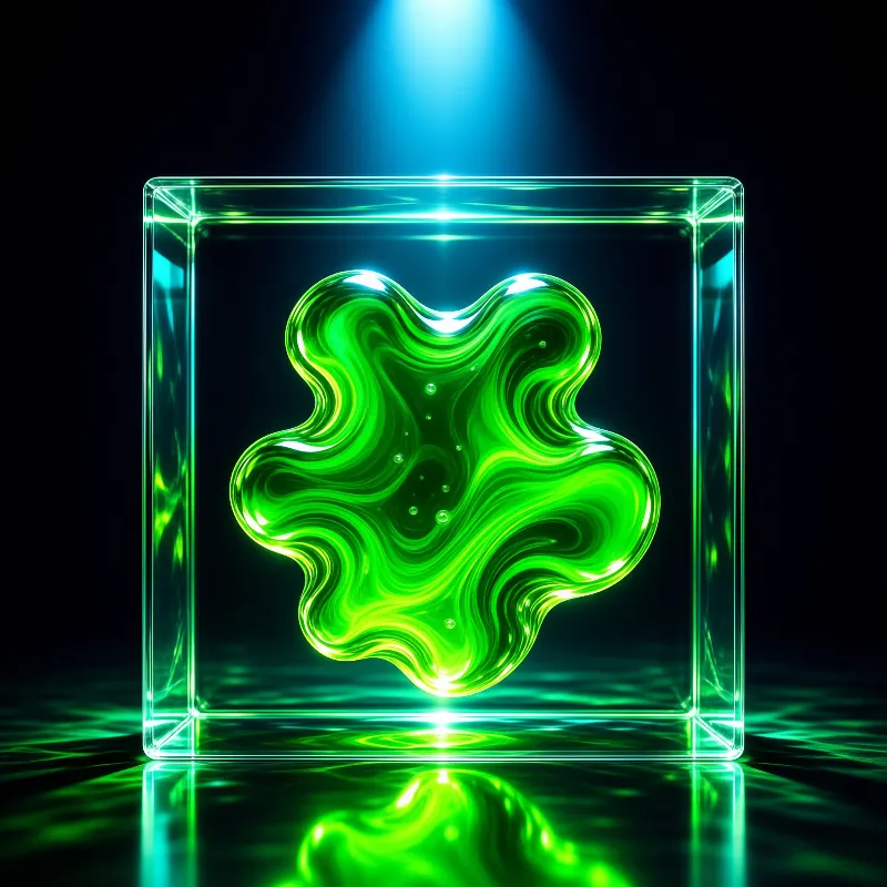 Glowing Green Fluid in Cube
