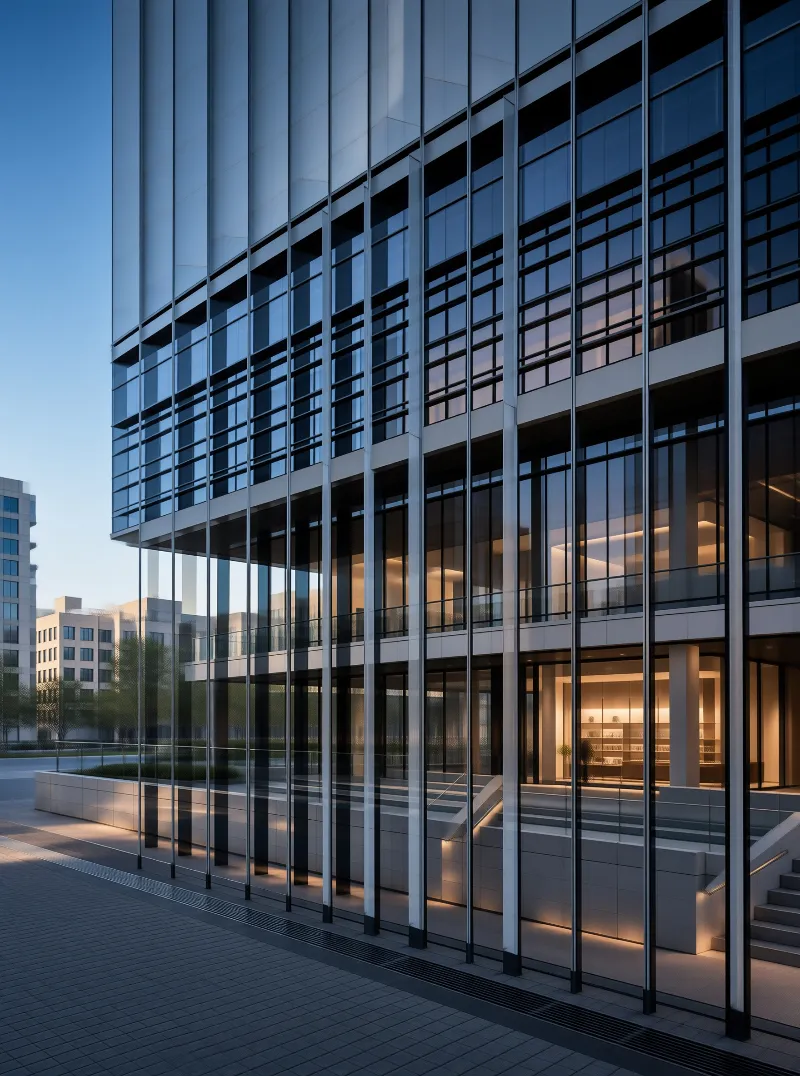 Modern Glass Office at Dusk