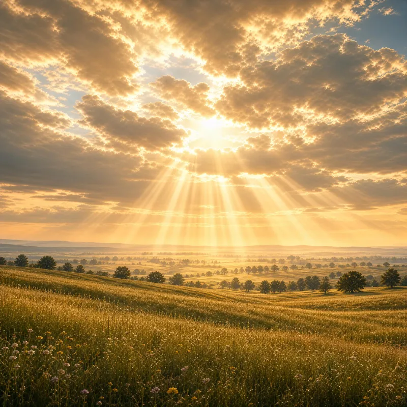 Golden Sunrise Over Fields