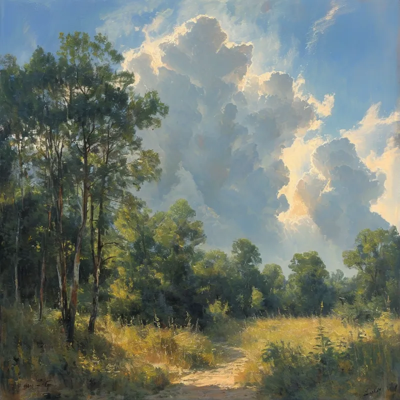 Forest Path Under Clouds