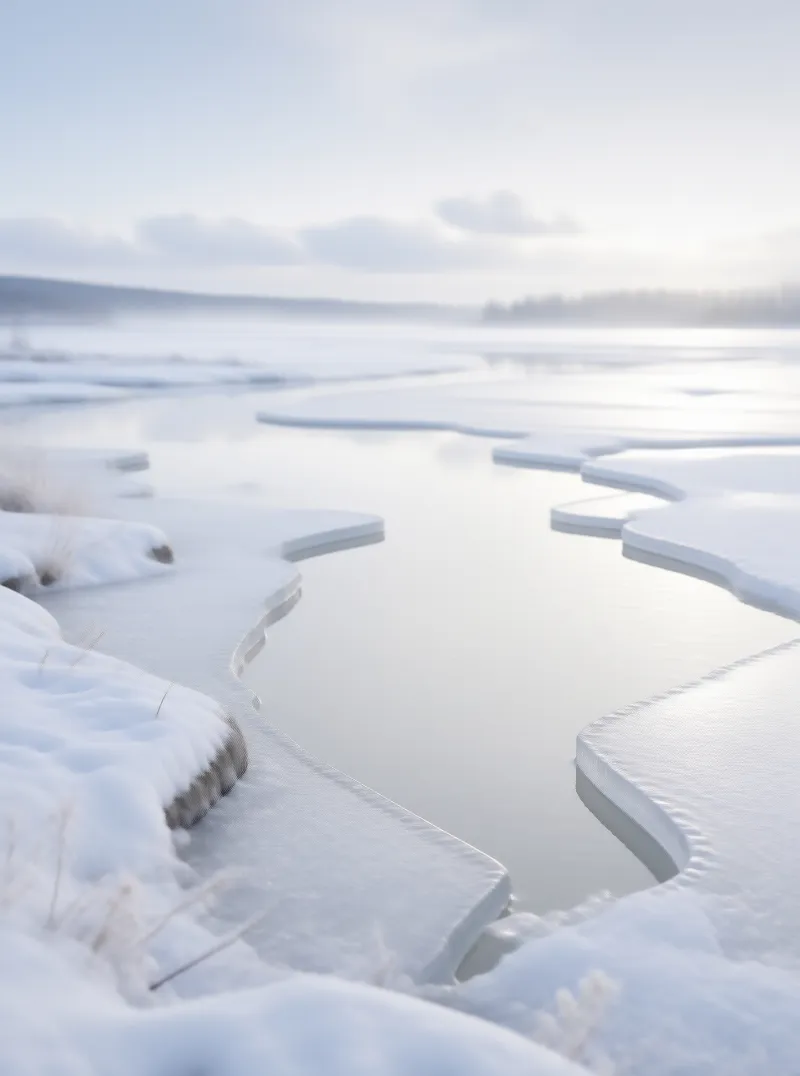 Frozen River in Winter Mist