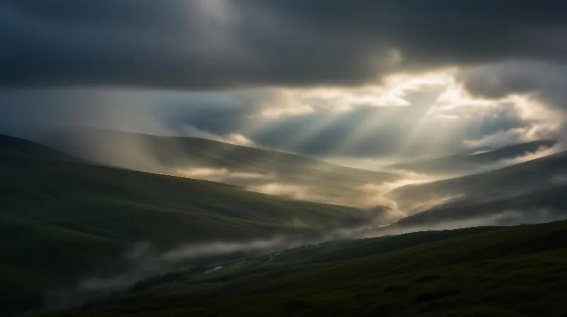 Sunbeams Over Misty Hills