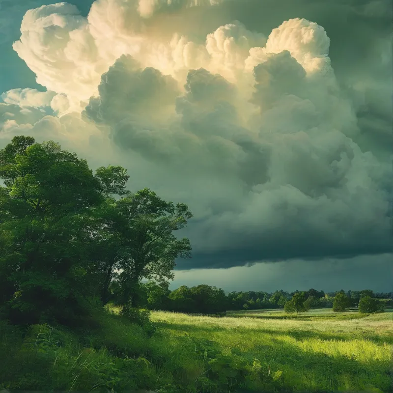 Dramatic Sky Over Green Field