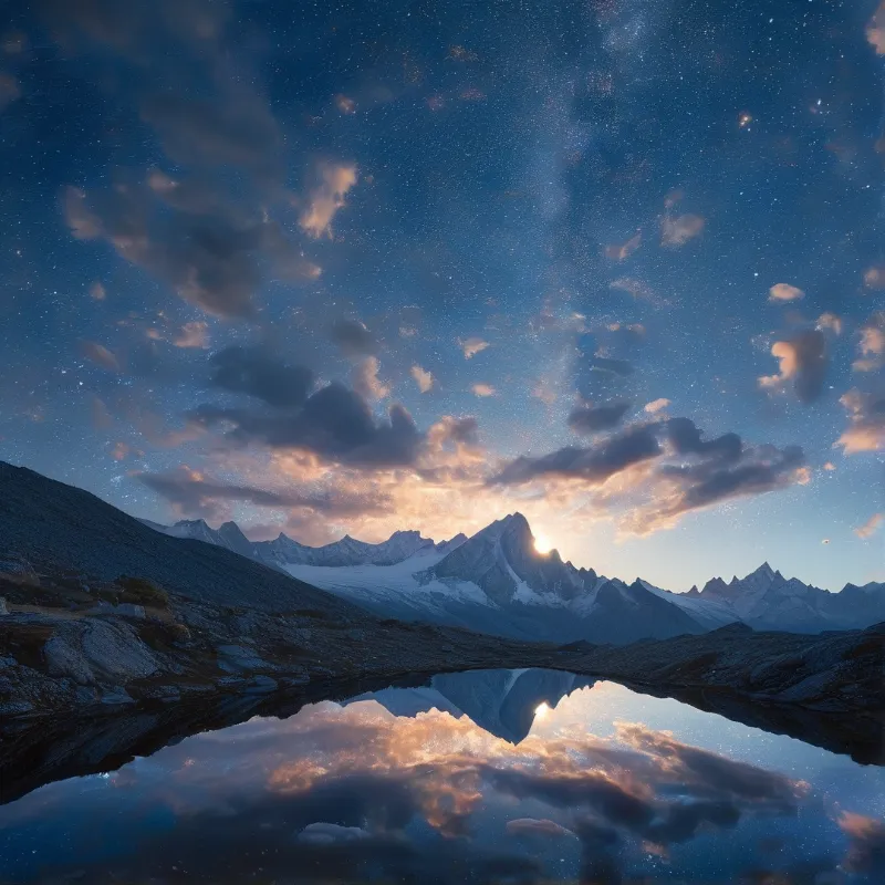 Mountain Lake Starry Sky