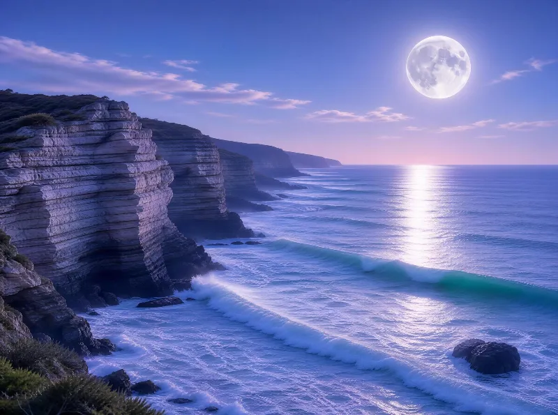 Moonlit Coastal Cliffs