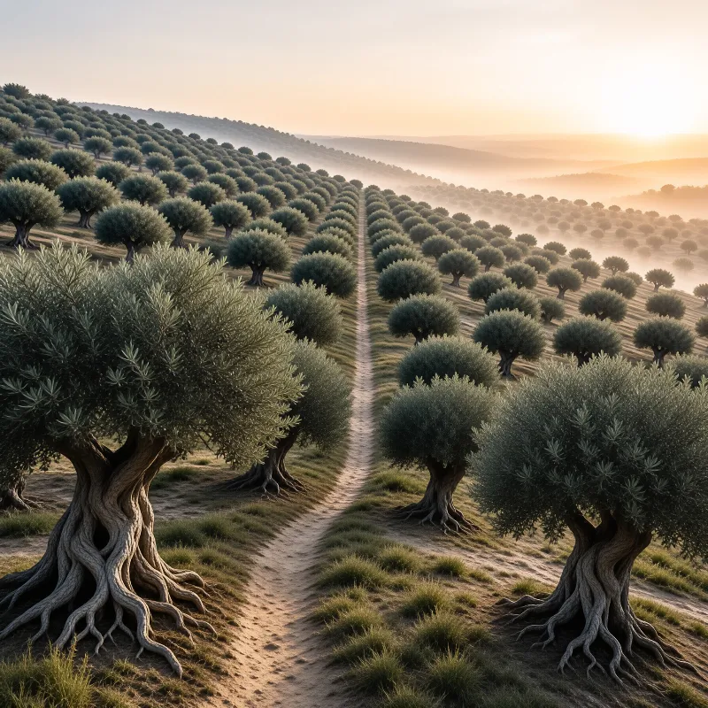 Misty Olive Grove at Dawn