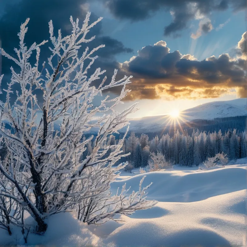 Winter Sunset Over Snowy Peaks