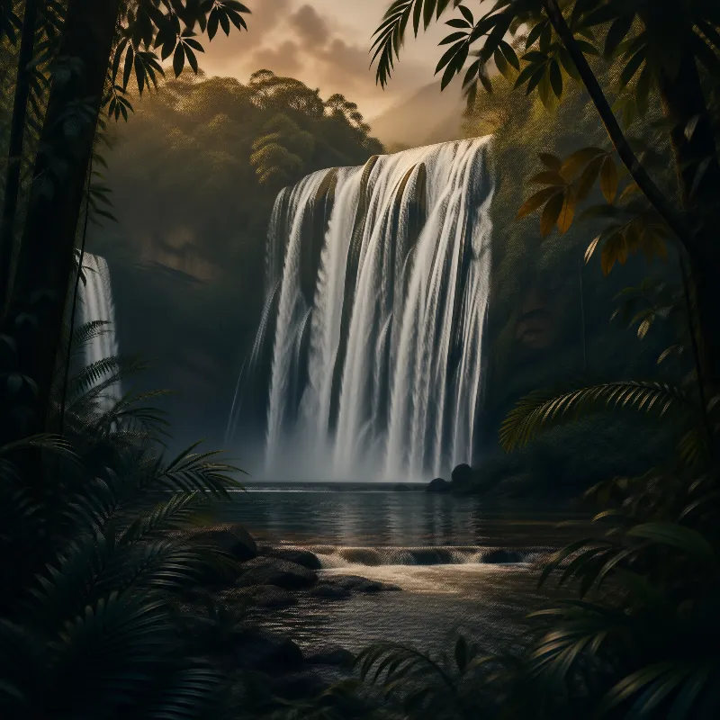Jungle Waterfall at Sunset