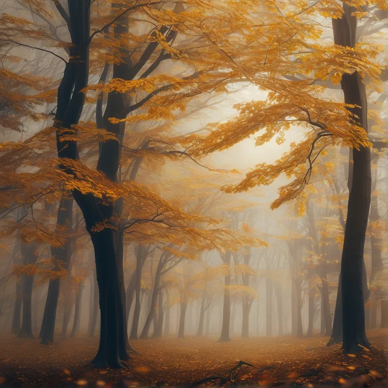 Misty Golden Autumn Forest