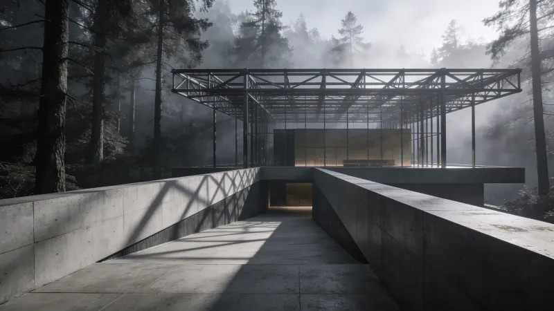 Museum with Steel Frame — Misty Forest
