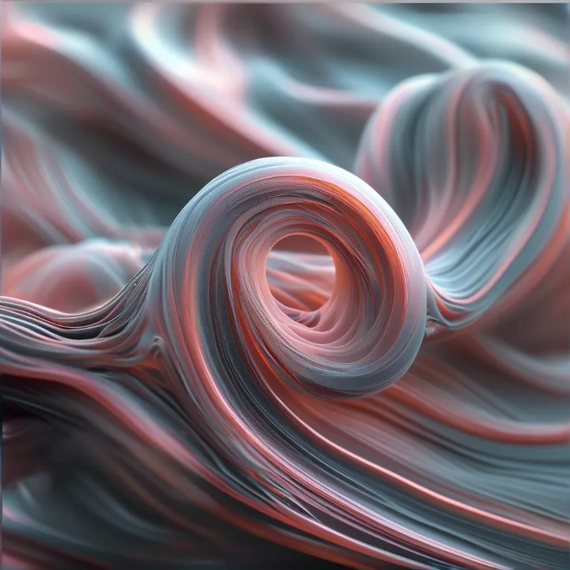 Soft layered silk fabric curls into a central spiral of pink and cool grey tones, with flowing folds filling the frame.