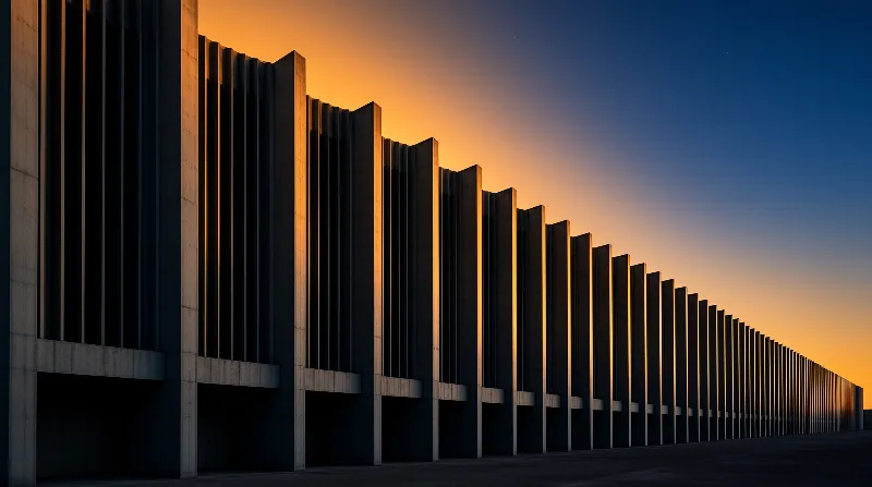 Brutalist Facade at Sunset