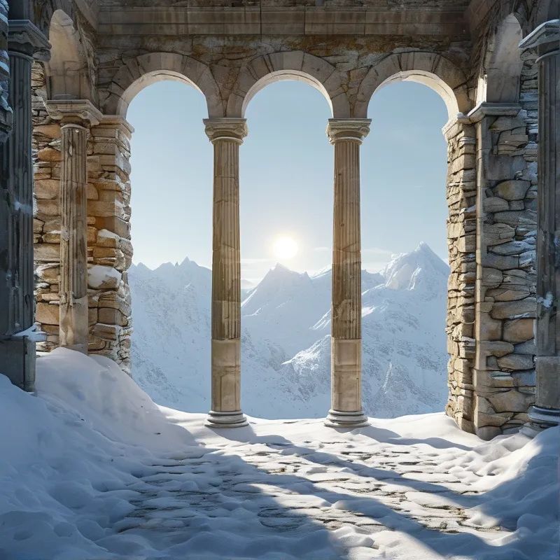 Snowy Mountain Stone Archway