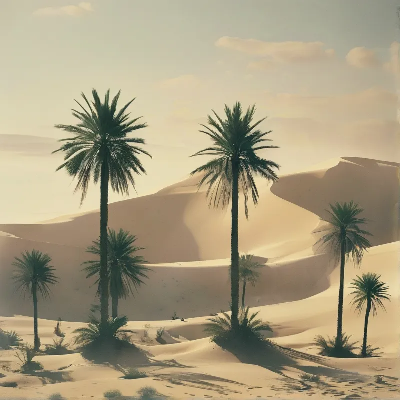 Desert Oasis with Palm Trees
