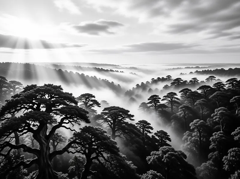 Sunlit Misty Forest