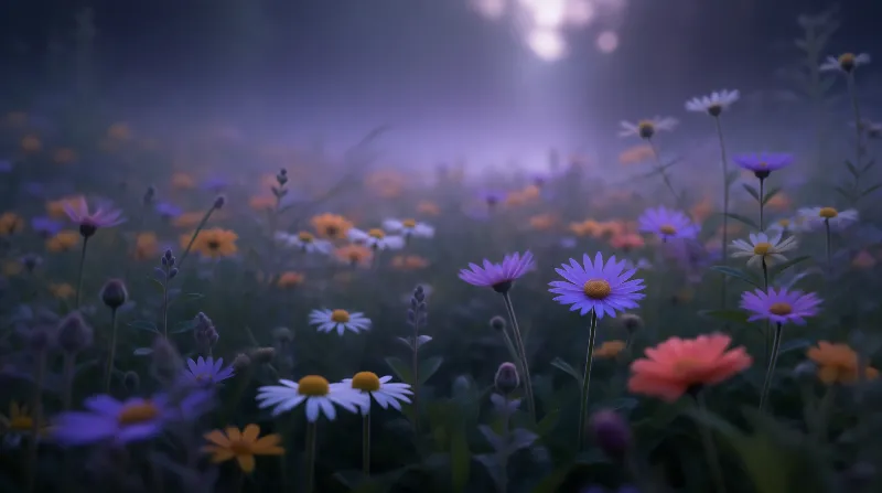 Misty Wildflower Field