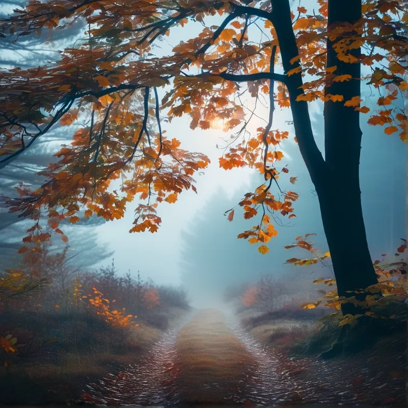 Misty Autumn Forest Path