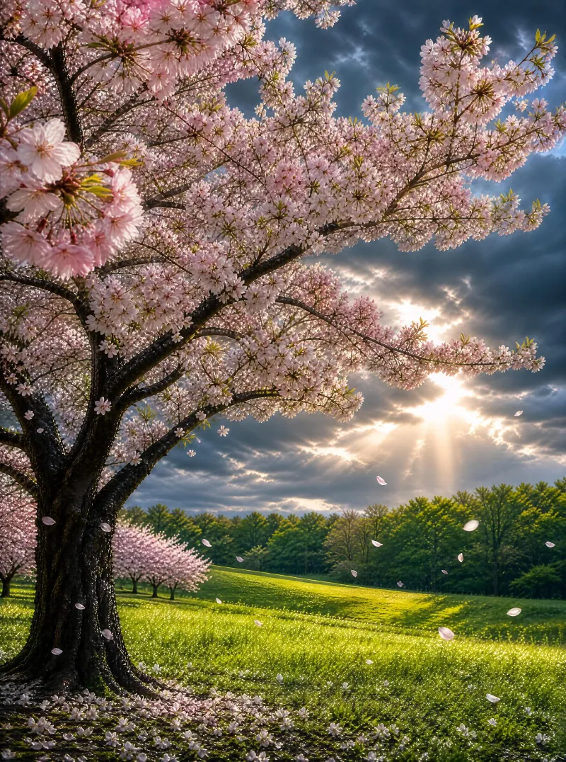 Cherry Blossom Tree in Spring Field