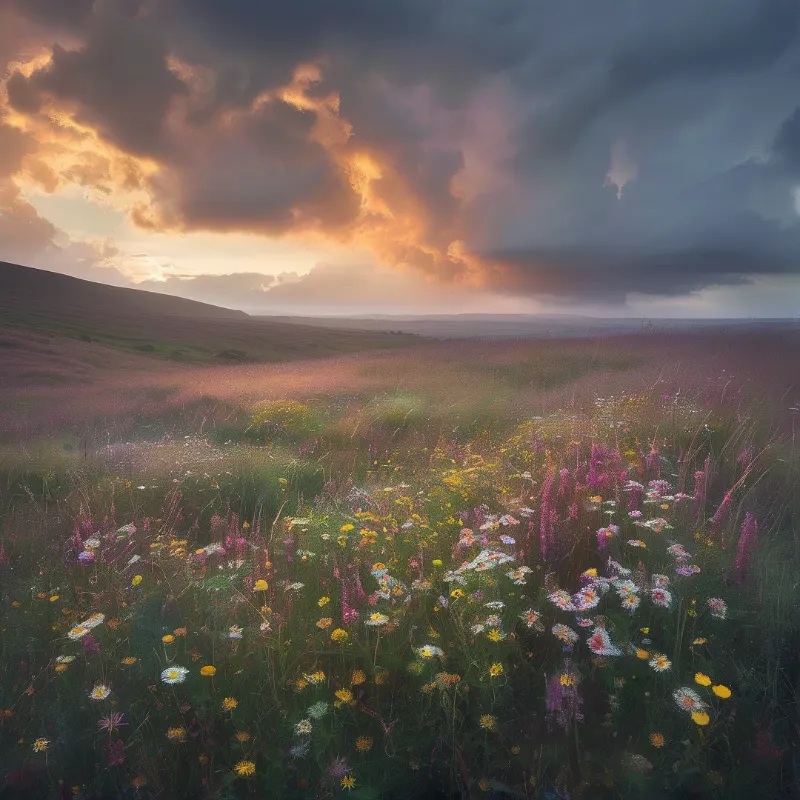 Wildflower Field at Sunset