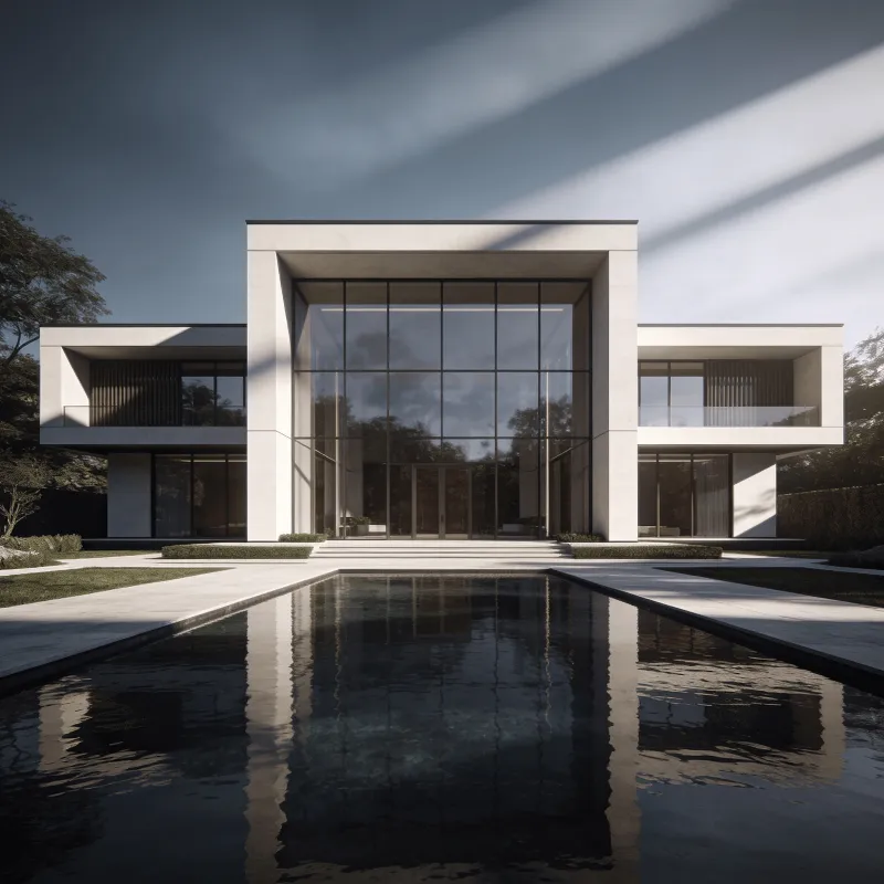 Villa with Glass Curtain Wall — Reflecting Pool