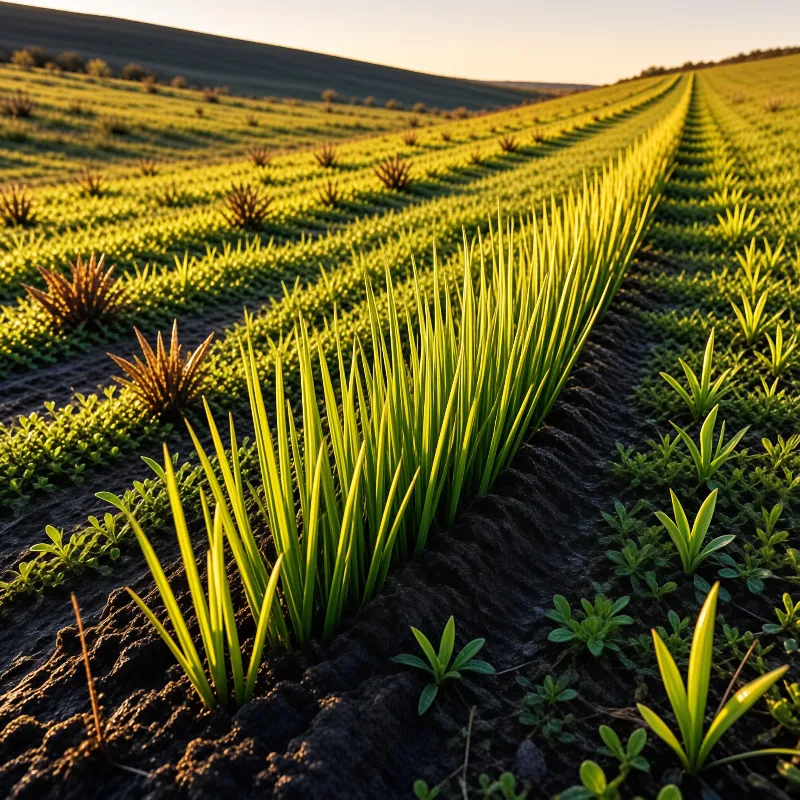 Sunlit Rows of Young Crops