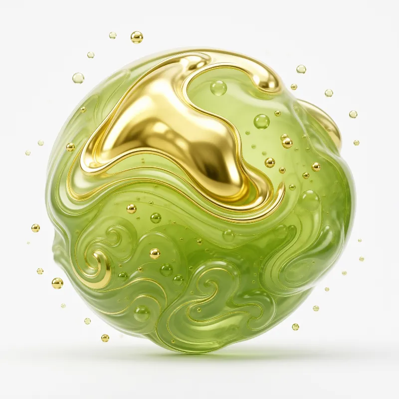 3D Green Gold Liquid Sphere