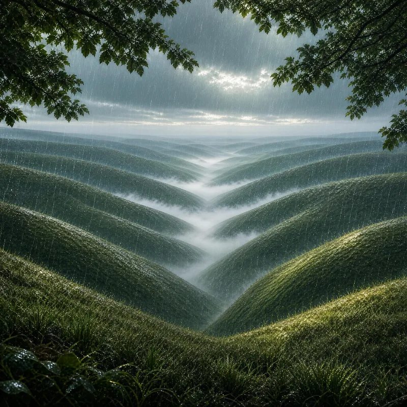 Rolling Hills in Rain