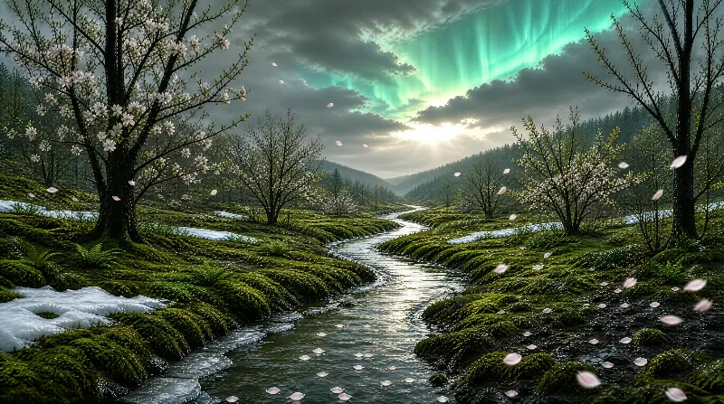 Spring Stream with Aurora