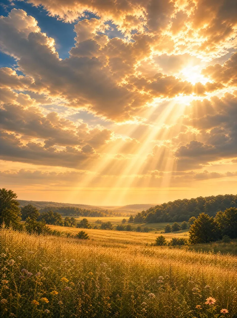 Sun Rays Over Golden Field