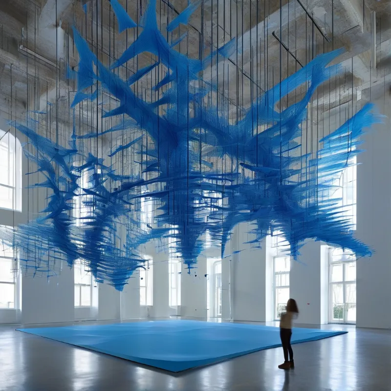 Blue Fiber Sculpture Installation